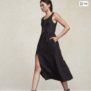 The Reformation Lido Navy Linen Lace up Dress